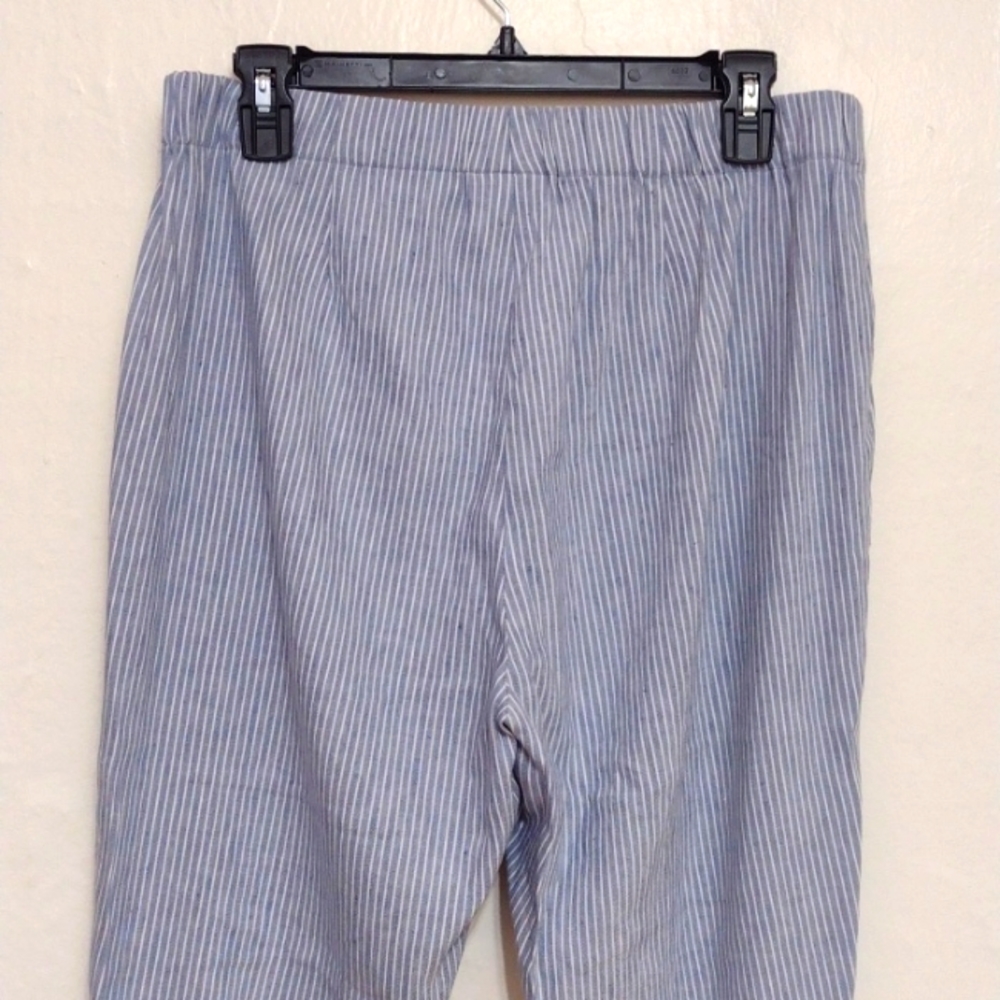 J Jill Linen Stretch Chambray Pinstripe Cropped Pants w Ankle Buttons Size M NWT - Picture 7 of 14
